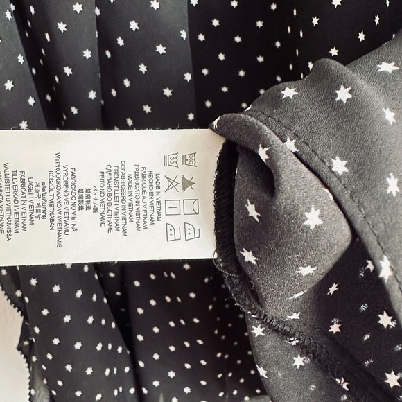 Michael Kors Women's Blouse Medium Ruffle Long Sleeve White Stars Print on Black - Picture 8 of 12